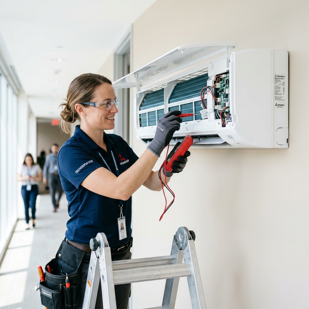 Air conditioner being repaired