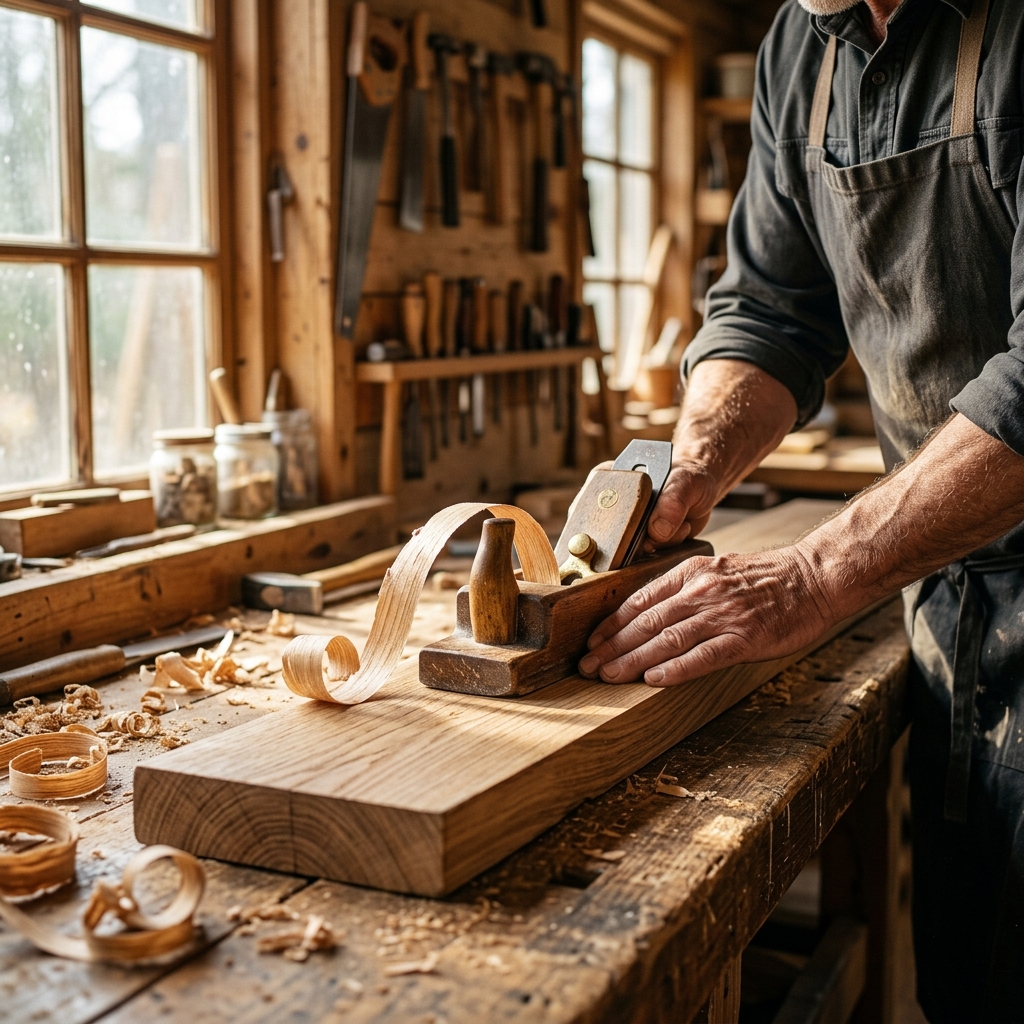 Carpenter working on wood furniture