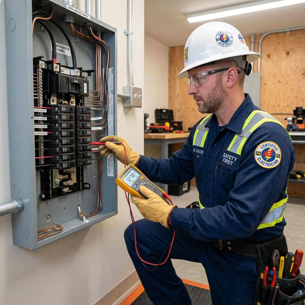 Electrician working on wiring