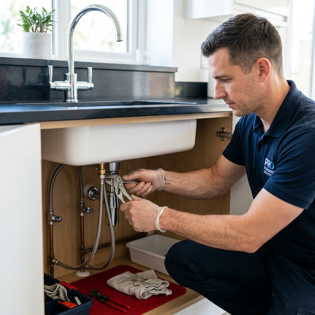 Plumber fixing a sink